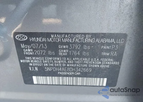 2013 Hyundai Elantra Gls z USA, uszkodzony, nr VIN 5NPDH4AE8DH342669